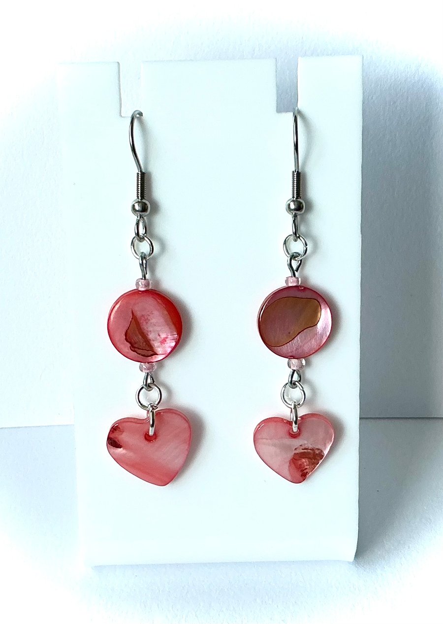 Mother of Pearl Heart Drop Earrings