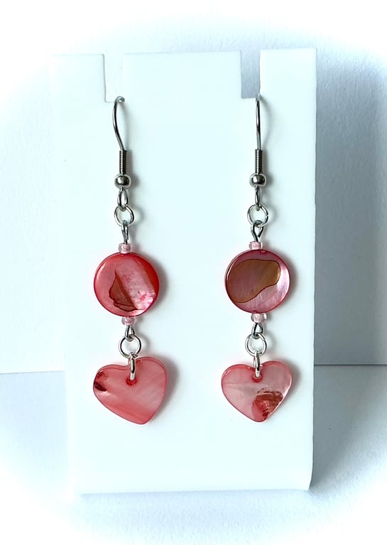 Mother of Pearl Heart Drop Earrings