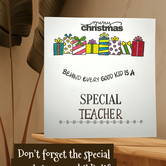   Christmas card for a special teacher, merry Christmas, thank you, school kid