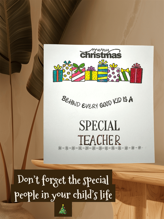   Christmas card for a special teacher, merry Christmas, thank you, school kid