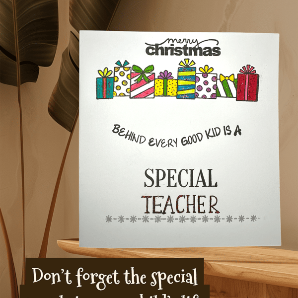   Christmas card for a special teacher, merry Christmas, thank you, school kid
