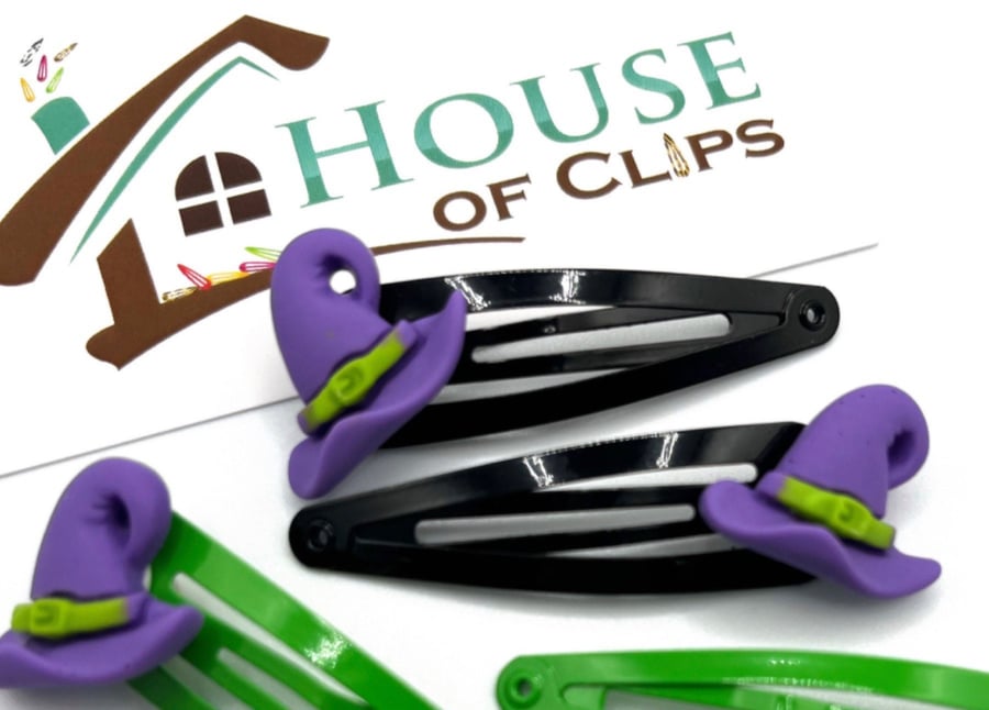 Witch s Hat Hair Clips - Halloween Witch Hair Clips - Halloween Snap Clips - Non