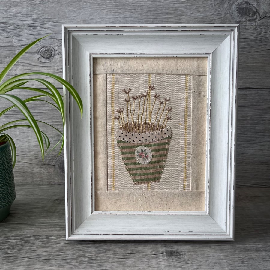 Hand Embroidered Framed Seedhead Picture