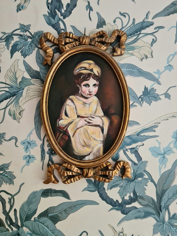 Small original portrait oil painting of Strawberry girl 