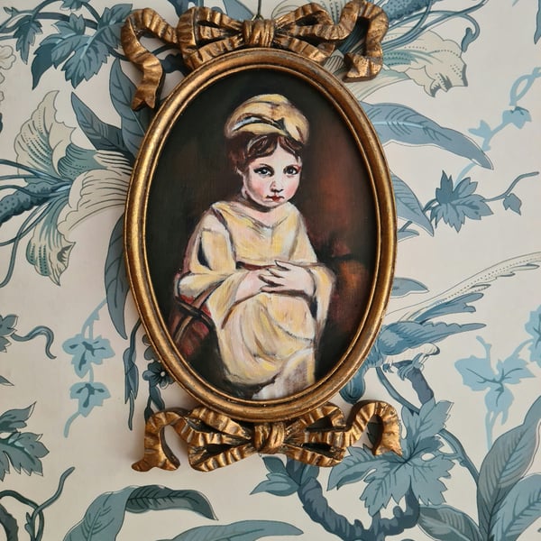 Small original portrait oil painting of Strawberry girl 