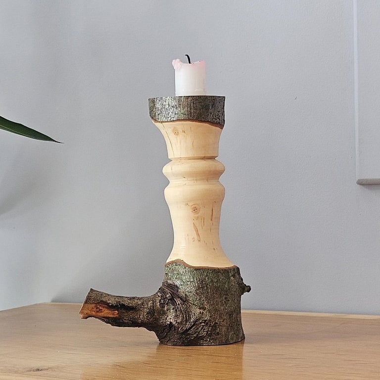 Wood-turned Rustic Candle Holder - Hawthorn