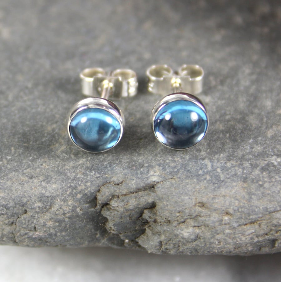 Blue topaz stud earrings sterling silver, gemstone studs
