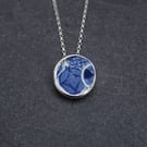 Blue and White Patterned Sea Pottery and Recycled Sterling Silver Necklace