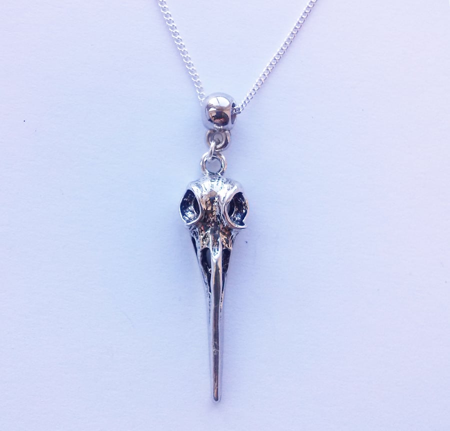 Bird Skull Gothic Silver Plate Necklace