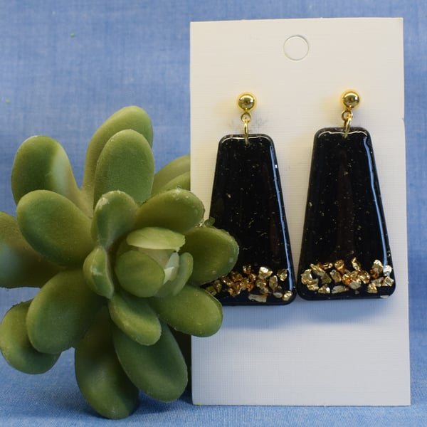 Large Black Trapeze Earrings 