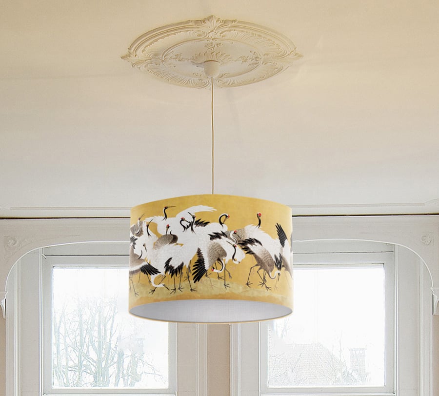 Crane Fine Art Lampshade - Gold Exotic Bird Print Lampshade