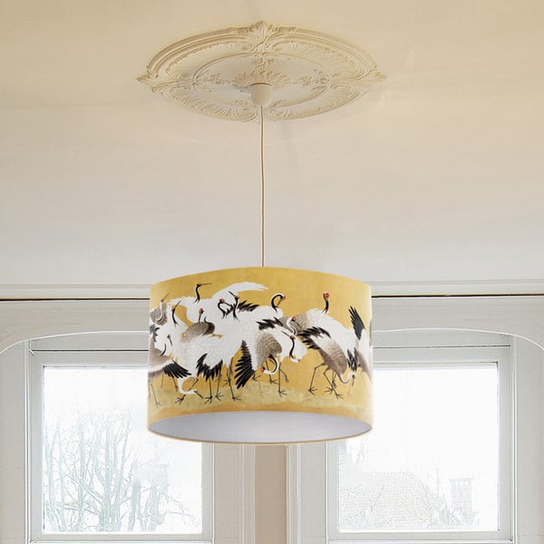 Crane Fine Art Lampshade - Gold Exotic Bird Print Lampshade
