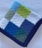 Blue , Green and White Patchwork Crocheted Lap Throw - Baby Blanket - Image 7