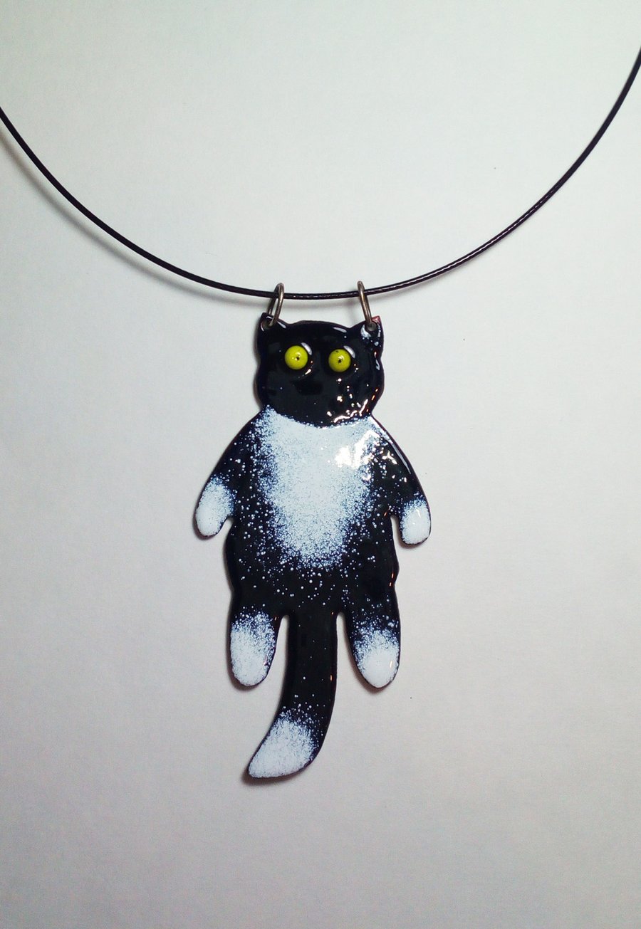 Black and white cat or tuxedo cat pendant