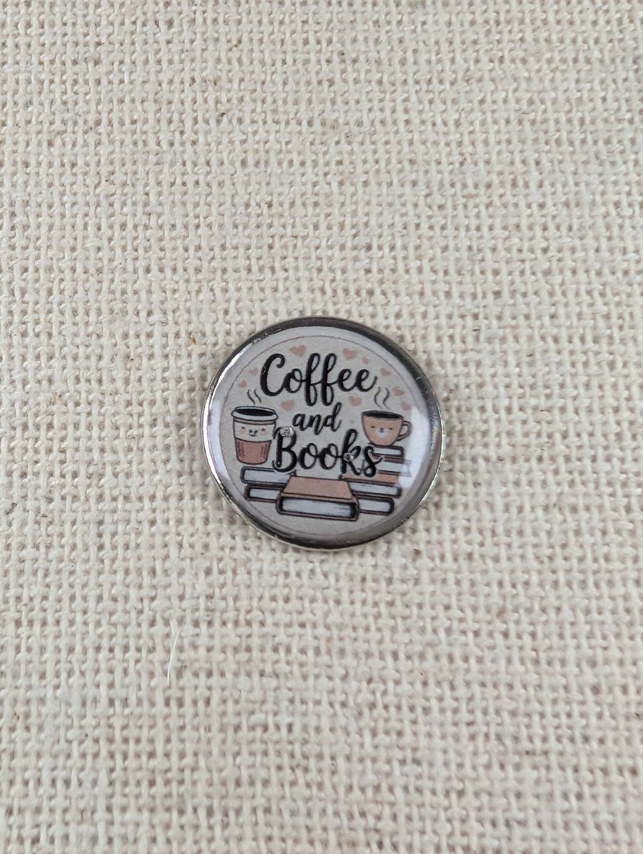 Coffee and Books - Coffee Lover Themed Badge - Large Resin Coated Pin Badge