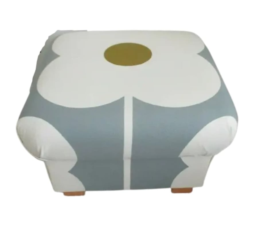 Storage Footstool Orla Kiely Abacus Flowers Fabric Pouffe Footstall Seat Grey 