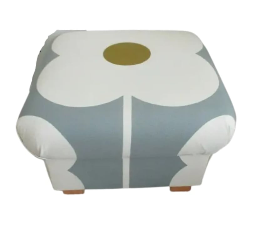 Storage Footstool Orla Kiely Abacus Flowers Fabric Pouffe Footstall Seat Grey 