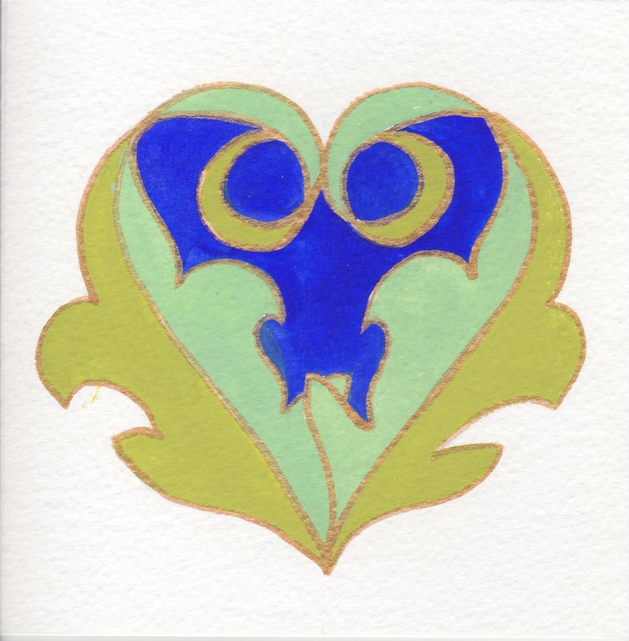 Hand painted  card - Art Nouveau Heart No.2