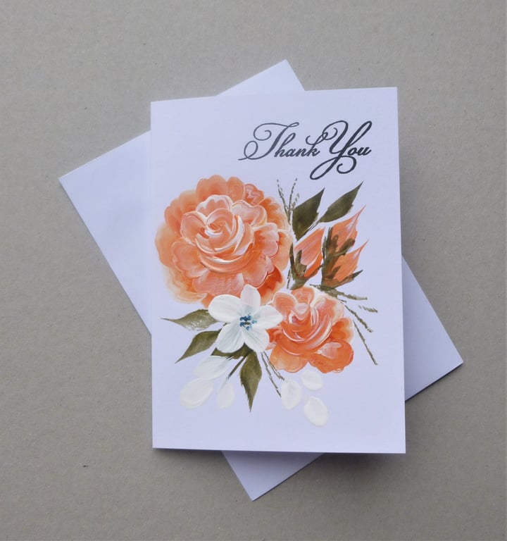 hand painted art floral Thank You card ( ref F 662 K4 )