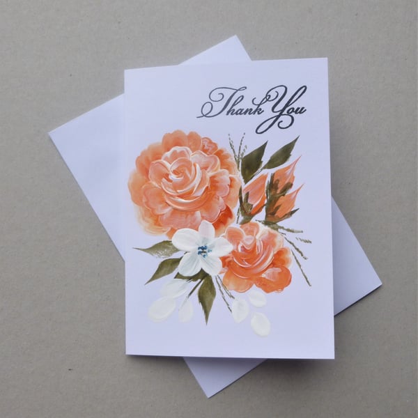 hand painted art floral Thank You card ( ref F 662 K4 )