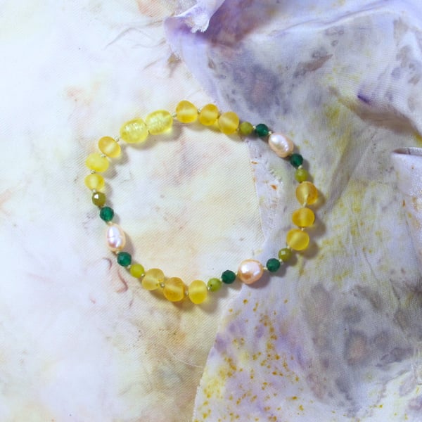 "The Moon" Amber and Pearl with Jade Bracelet  