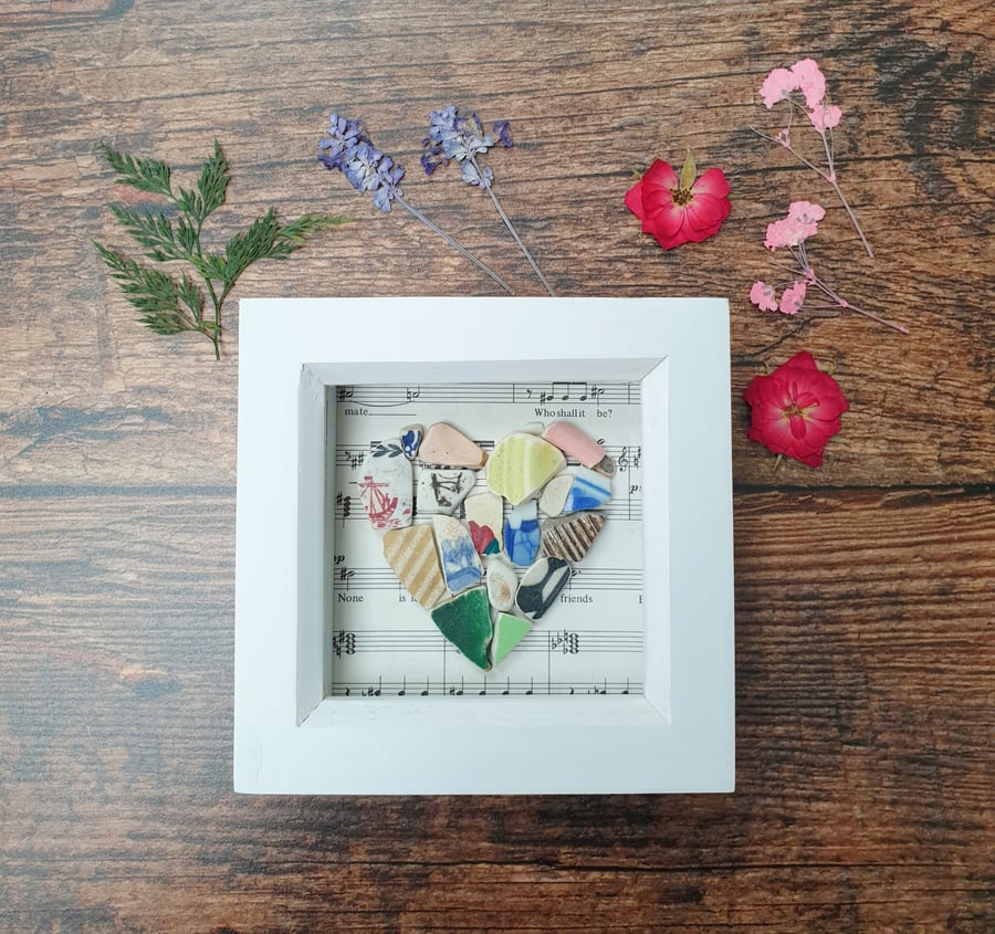 Sea pottery heart mosaic