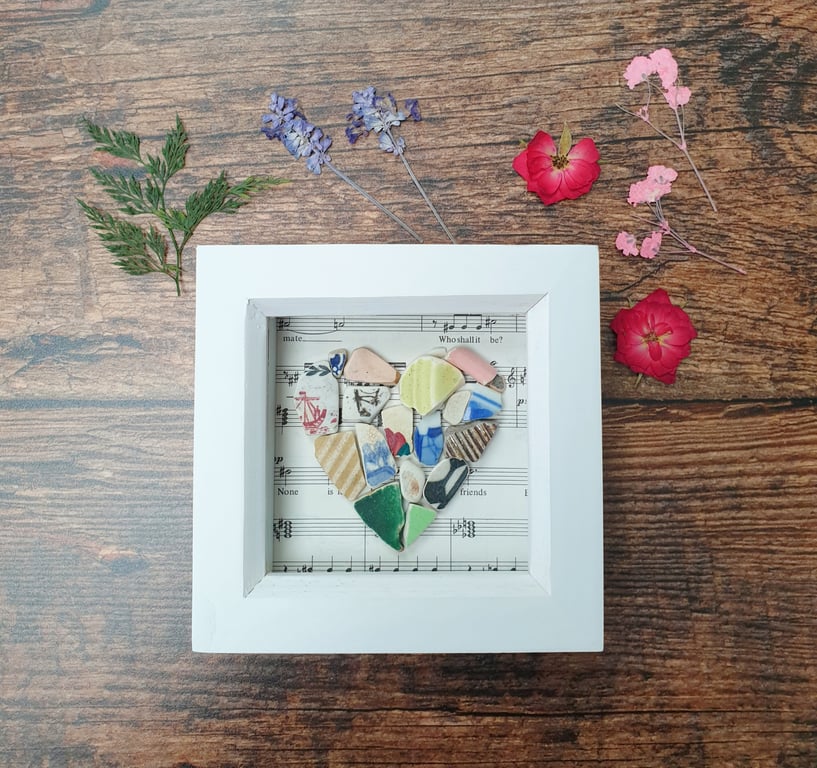 Sea pottery heart mosaic