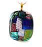 Dichroic Glass S017 Supersize Patchwork 3-layer Pendant with Gold plated chain - Image 1