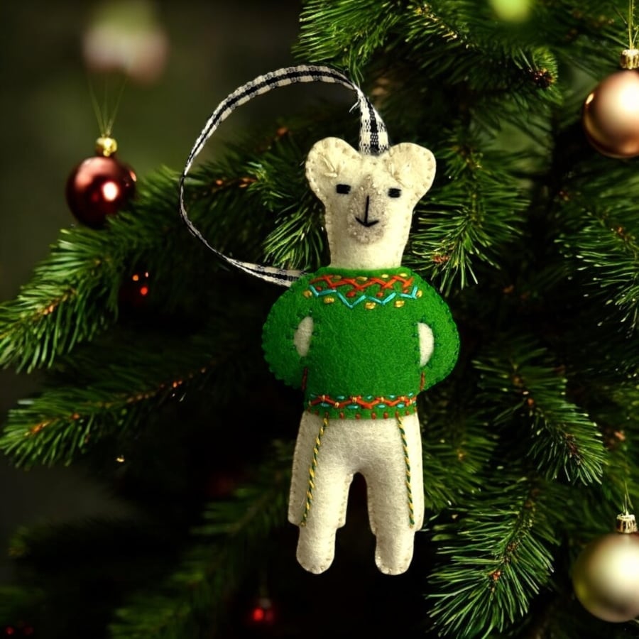 Christmas Fair Isle Bear in a Green Sweater 