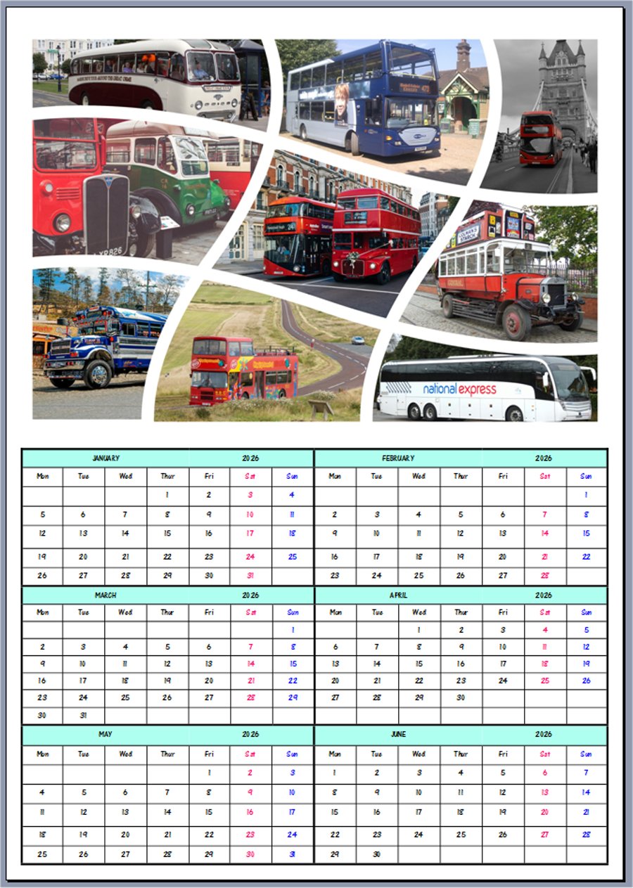 2026 and 2027 A4 Buses Year At A Glance Cards 