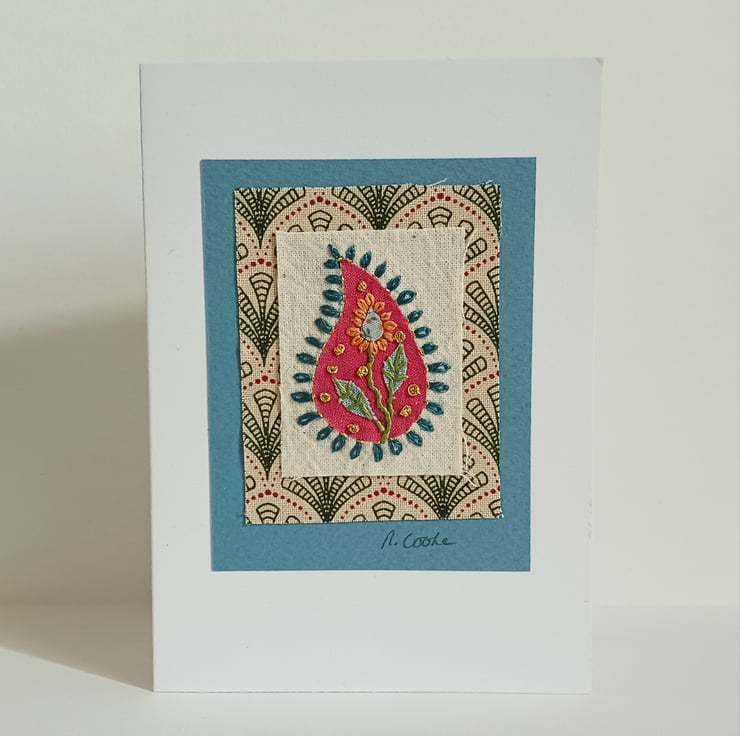 Paisley Textile Art Card - Folksy