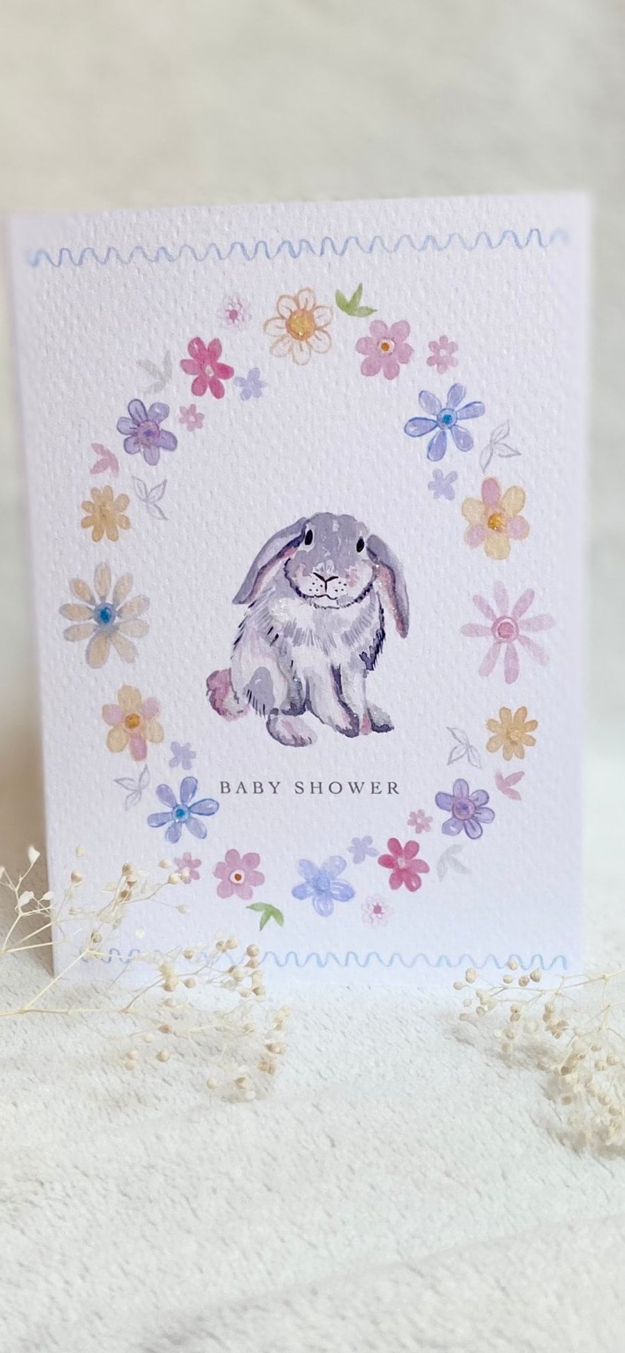 Bunny Baby Groovy Border Greeting Card neutral with Bio Glitter