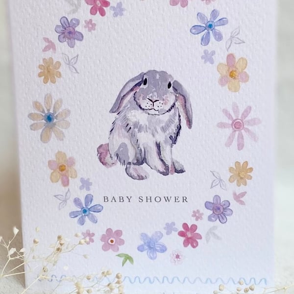 Bunny Baby Groovy Border Greeting Card neutral with Bio Glitter