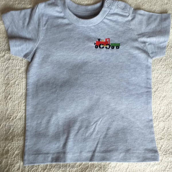 Train T-shirt age 9-12 months, hand embroidered