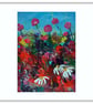 A mixed media painting - red and white wildflowers - letterbox gift