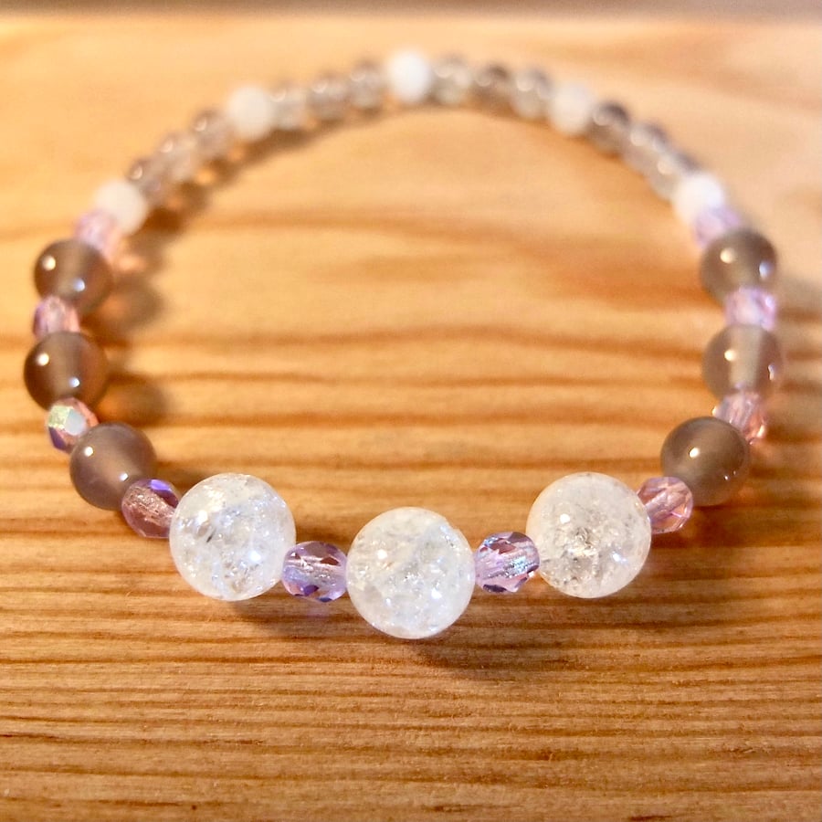 Crackle Quartz And Grey Agate Bracelet - Free UK Delivery - Handmade In Devon.