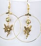 FAIRY HOOP EARRINGS gold plated cloisonne Japanese style Creole hoops antique  - Image 9