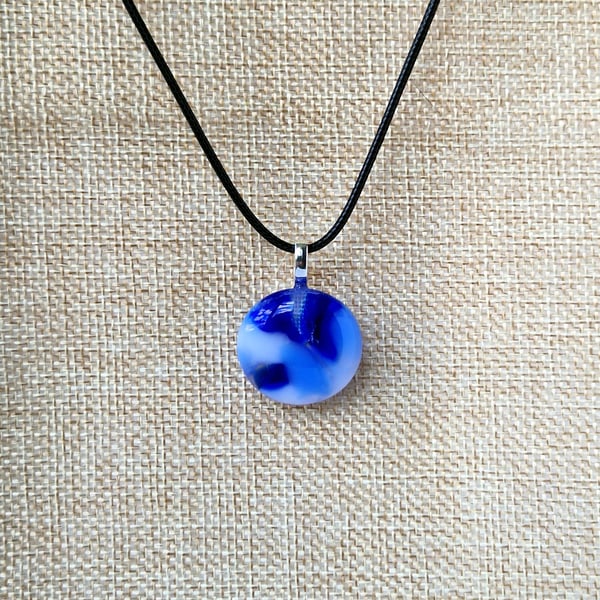 Blue and white fused glass necklace