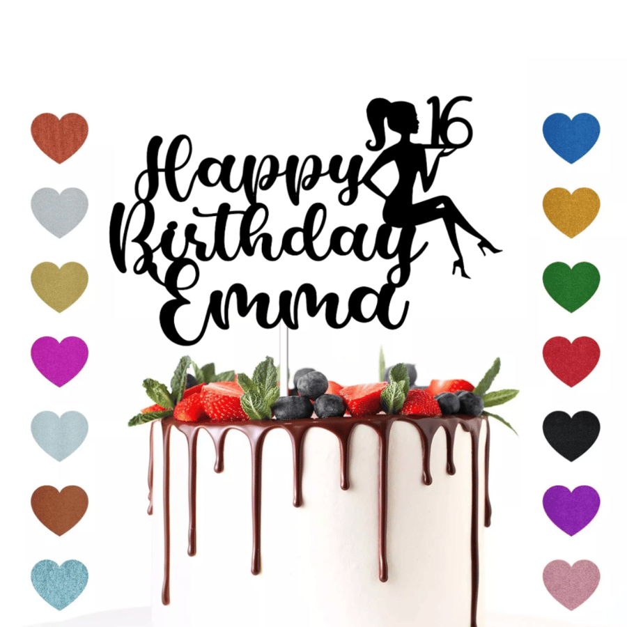 16th Birthday Cake Topper, Happy 16th Birthday Cake Topper, Custom Cake Topper