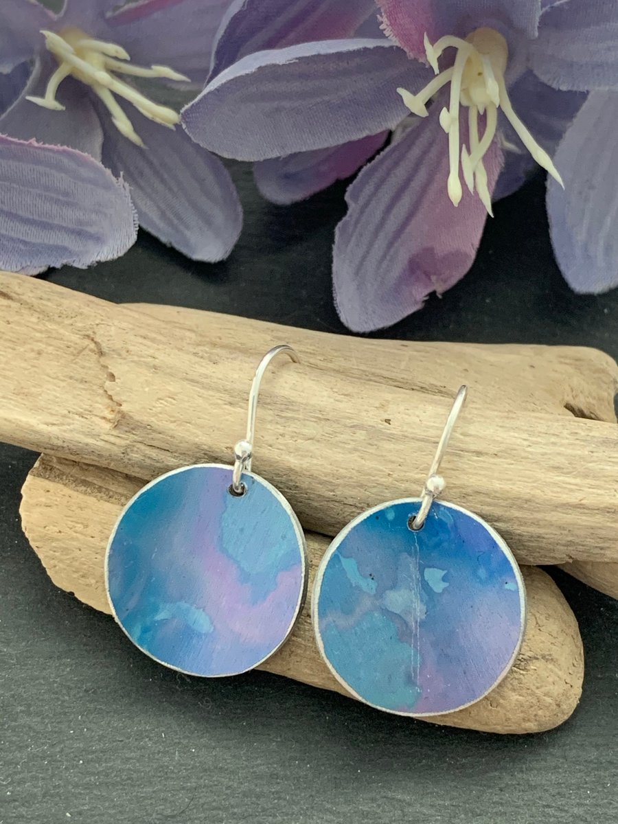 Water colour collection - hand painted aluminium earrings blue and purple