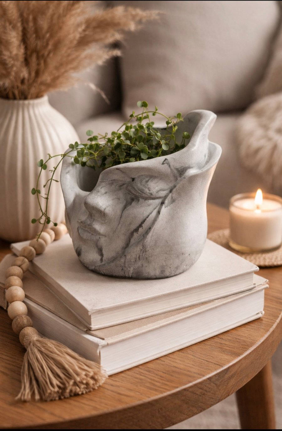 Handmade Marble Effect Face Vase – Modern Eco Resin Home Decor