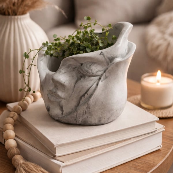 Handmade Marble Effect Face Vase – Modern Eco Resin Home Decor