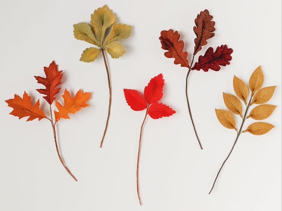Autumn Felt leaf stems, foliage set for photo props or home decor