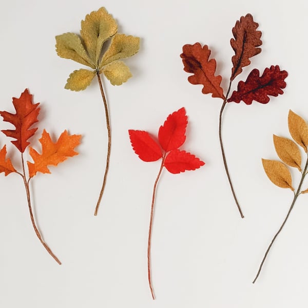 Autumn Felt leaf stems, foliage set for photo props or home decor