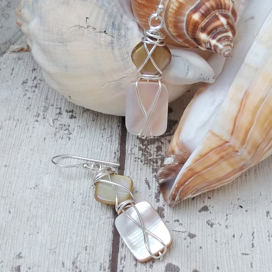 Shell Wire Wrapped Earrings Cream Bridal Jewellery