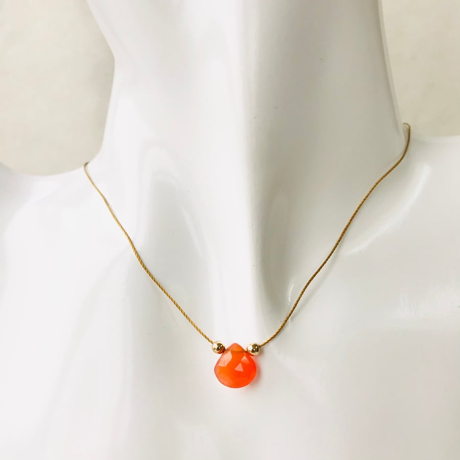 Carnelian sunset orange briolette gemstone  necklace 