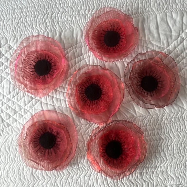 Six Organza Embroidered Poppies Poppy Flower Embellishments 