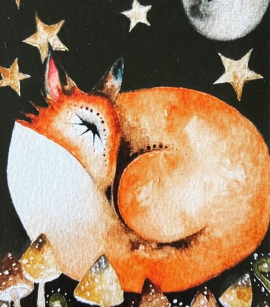 Mounted Print from my Original Resting Fox under the Moon and Stars  Painting