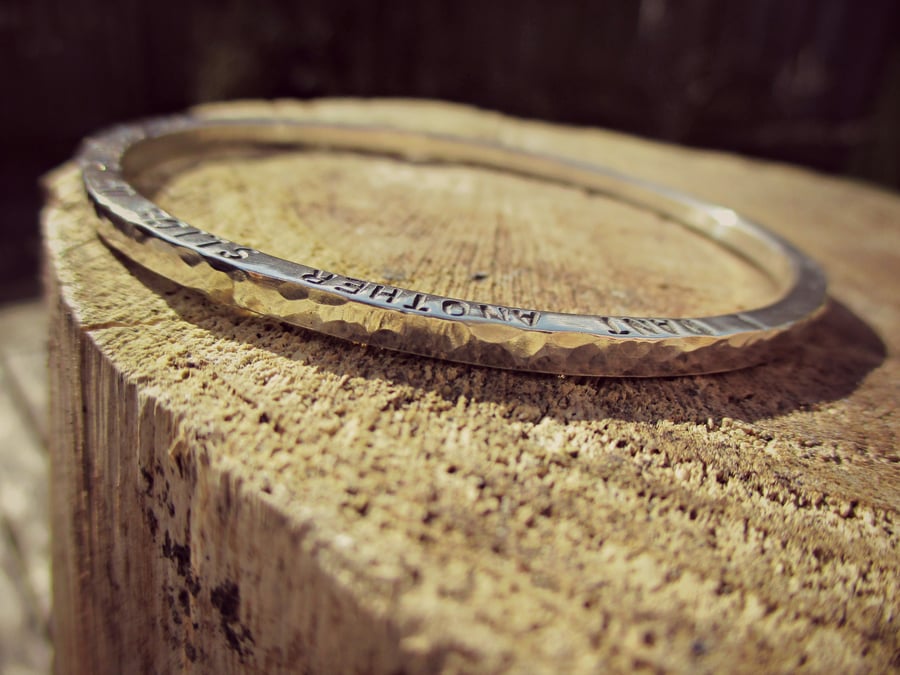 CHUNKY - Silver word bangle, hammered, solid, personalised with special words
