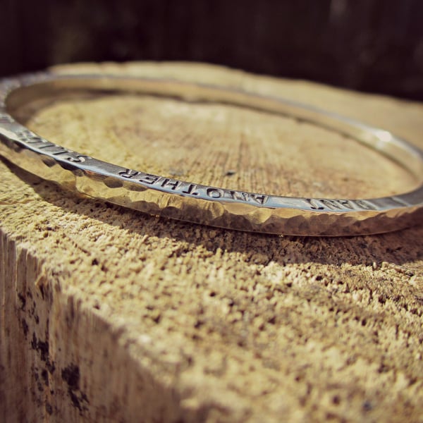 CHUNKY - Silver word bangle, hammered, solid, personalised with special words